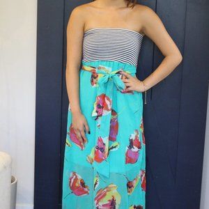 Striped/Floral Maxi Dress Floor Length